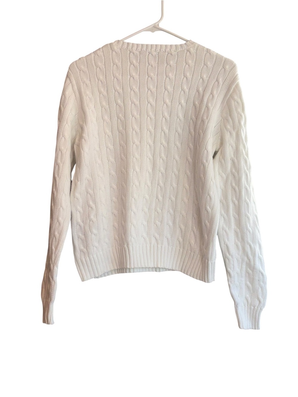 Ralph Lauren Cable Knit Crewneck Sweater XL White 100% Cotton Green Pony - Picture 2 of 7